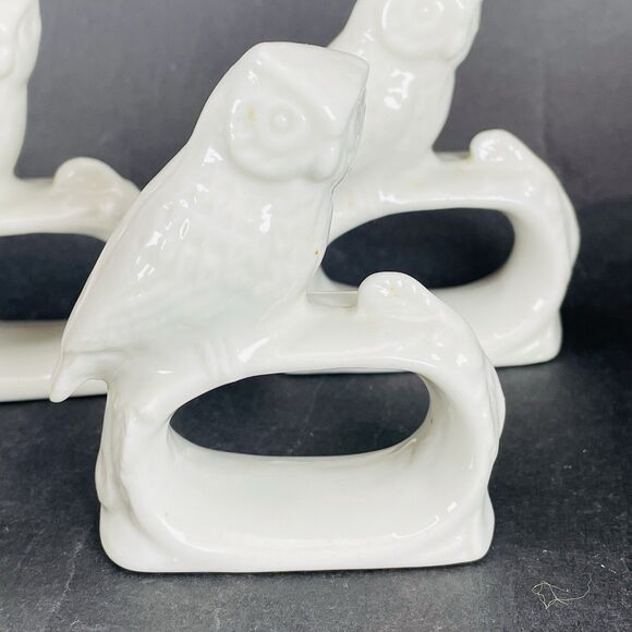 4 Ceramic White Porcelain Owl Bird Napkin Rings Holders Rings Vintage Ardalt - Picture 4 of 12